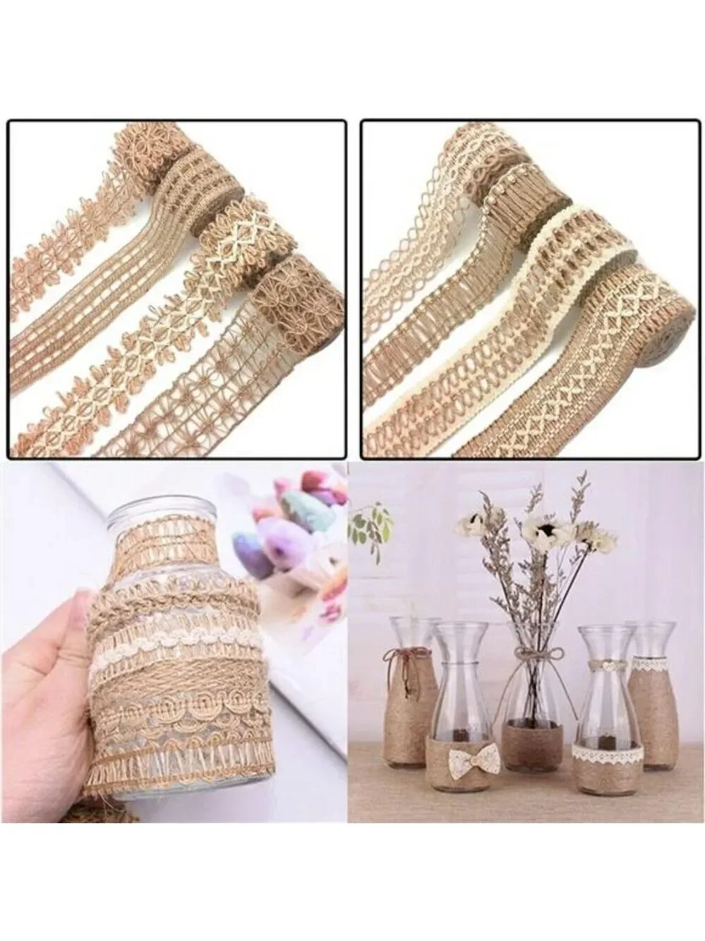 Rustic Jute Lace Ribbon 8 Rolls 17 6 Yards Burlap Ribbon for Crafts Wedding Deco